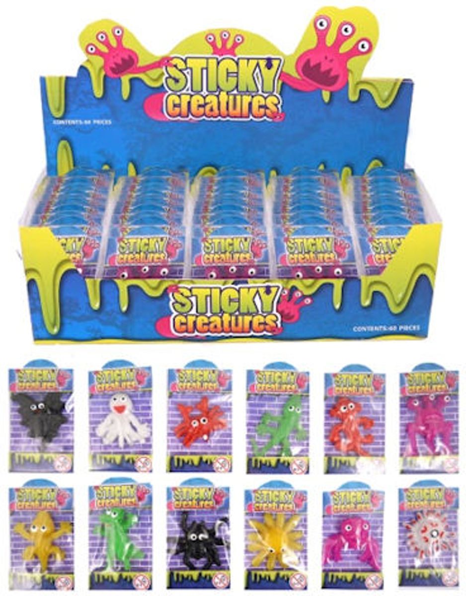 60 STUKS | Plakkerige Enge Figuren in Display (Traktatie / Uitdeelcadeautjes)